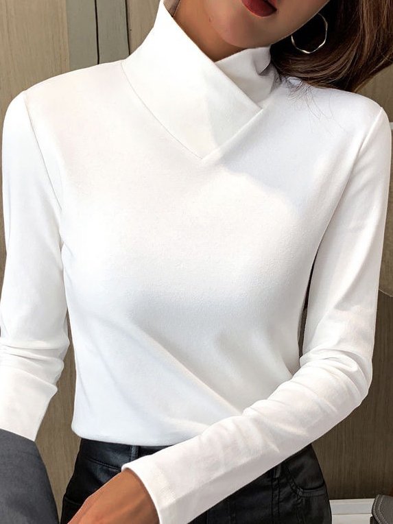 Plus Size Fashion Long Sleeve Plain Regular T-Shirt