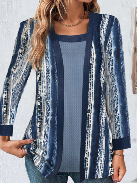 Loose Crew Neck Long Sleeve Geometric Fashion Regular Blouses