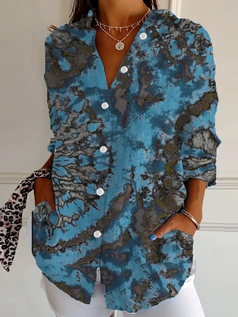 Fashion Long Sleeve Shirt Collar Abstract Loose Regular Shirt