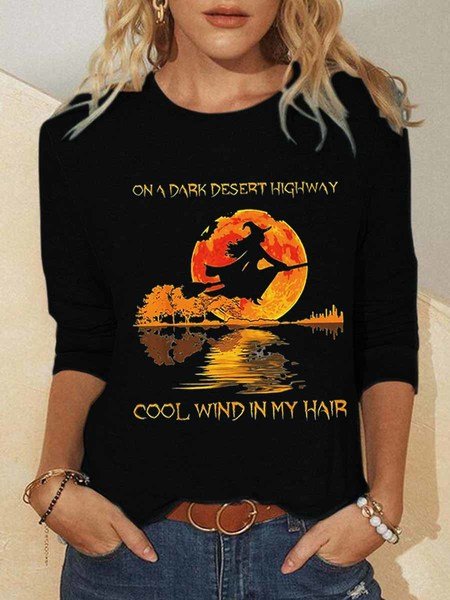 Crew Neck Long Sleeve Halloween Casual Regular T-Shirt