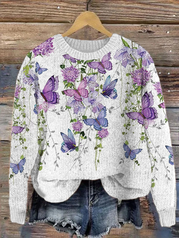 Fashion Crew Neck Long Sleeve Floral Casual Regular Sweatshirt