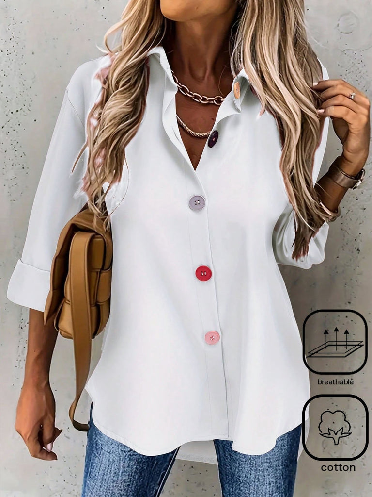 Loose Long Sleeve Shirt Collar Plain Fashion Regular Shirt