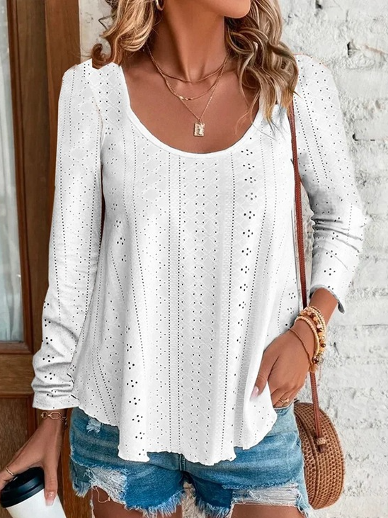 Fashion Crew Neck Long Sleeve Plain Loose Regular Blouses