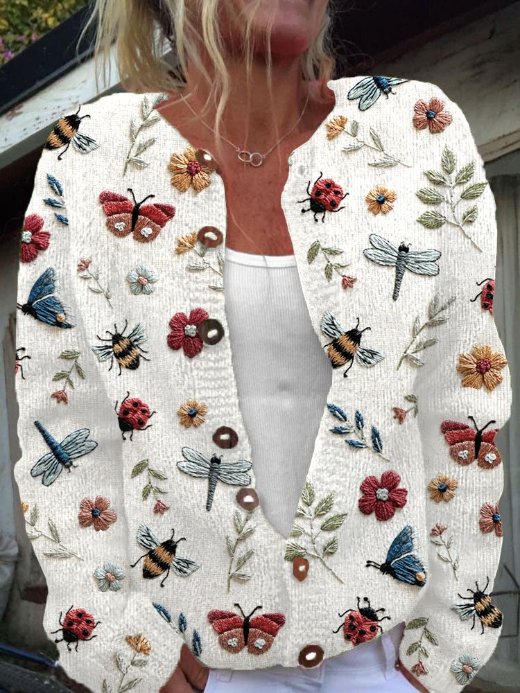 Crew Neck Long Sleeve Plants Fashion Regular Cardigan