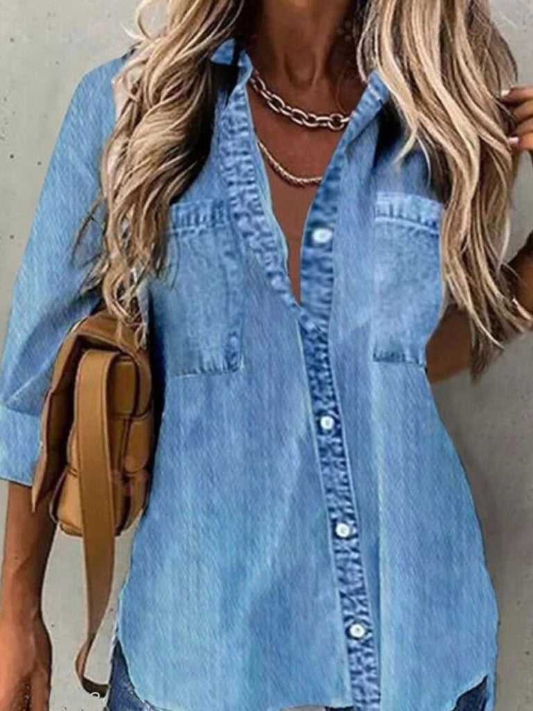 Fashion Long Sleeve Shirt Collar Abstract Loose Regular Blouse