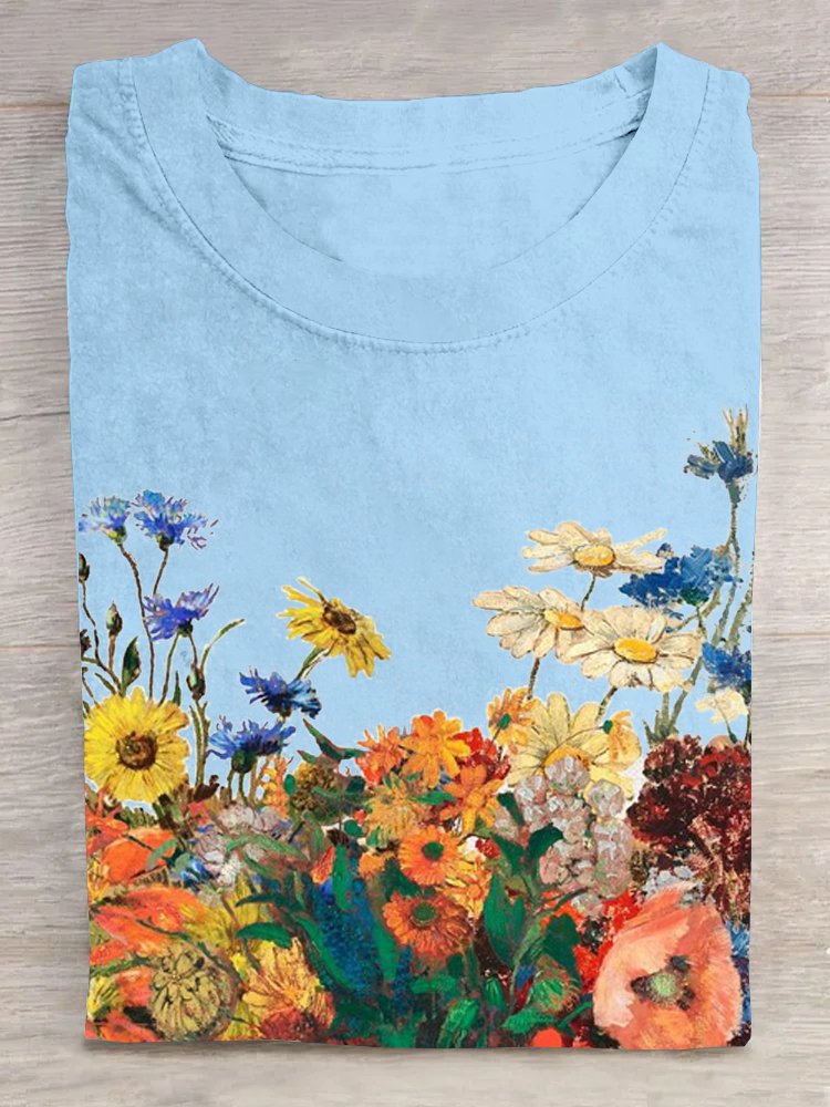 Casual Short Sleeve Crew Neck Floral Fashion Regular T-Shirt