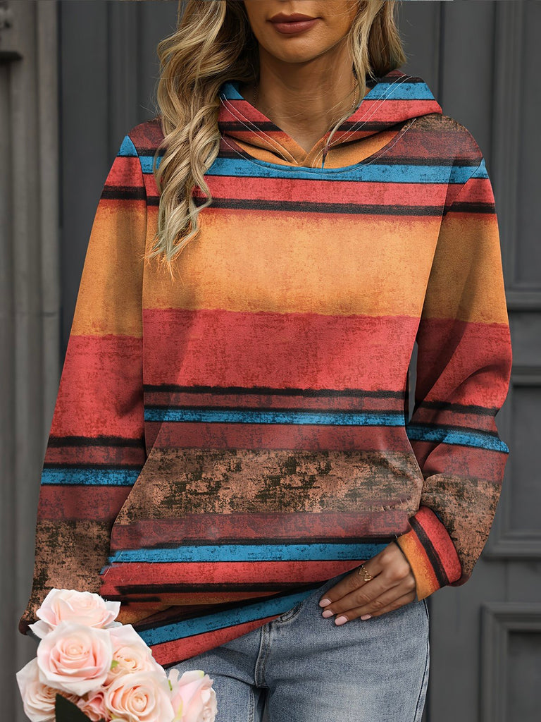 Fashion Long Sleeve Hoodie Color Block Casual Regular Sweater