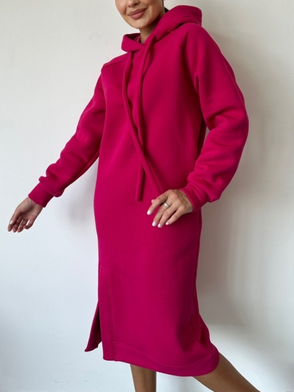 Plus Size Fashion Long Sleeve Hoodie Plain Midi Dress