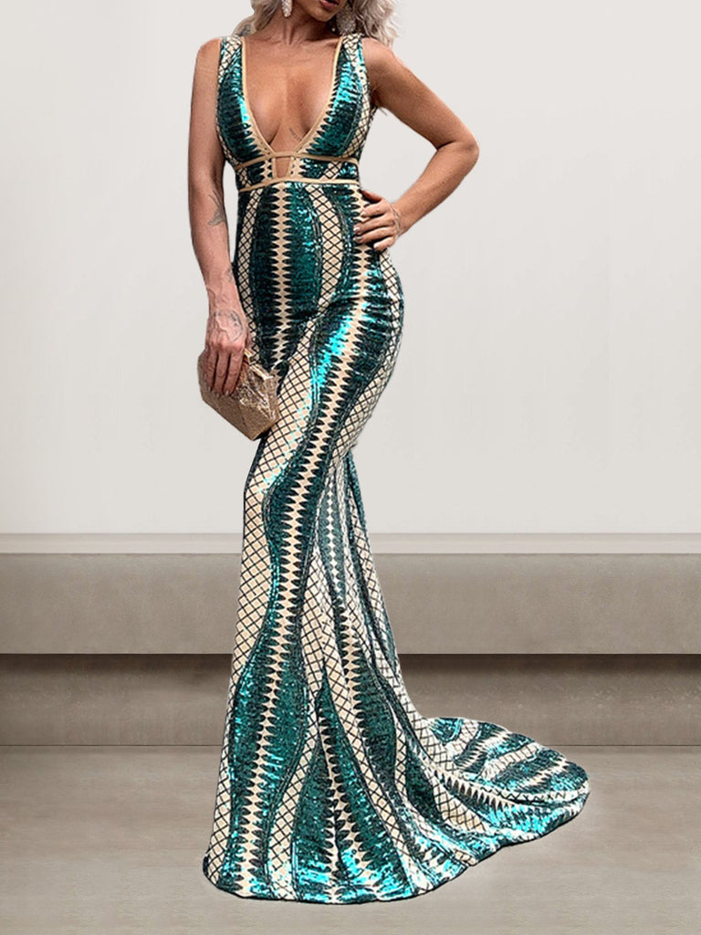Sexy V Neck Sleeveless Plain Tight Maxi Dress