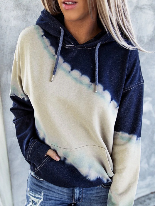 Fashion Long Sleeve Hoodie Color Block Zipper Casual Regular Sweatshirt