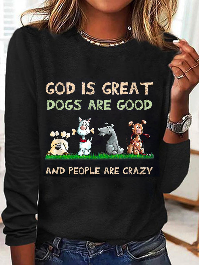 Casual Crew Neck Long Sleeve Dog Fashion Regular T-Shirt