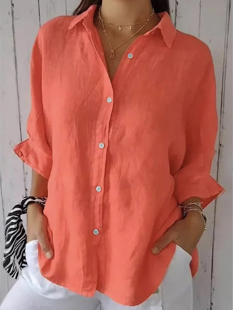 Loose Half Sleeve Shirt Collar Plain Fashion Regular Shirt