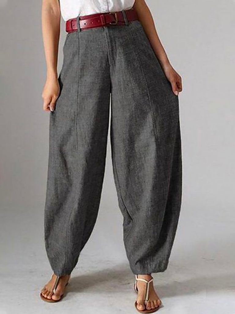 Fashion Plain Pocket Stitching Loose Long Pants