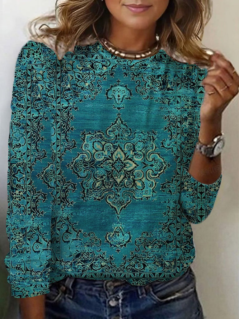 Casual Crew Neck Long Sleeve Ethnic Fashion Regular T-Shirt