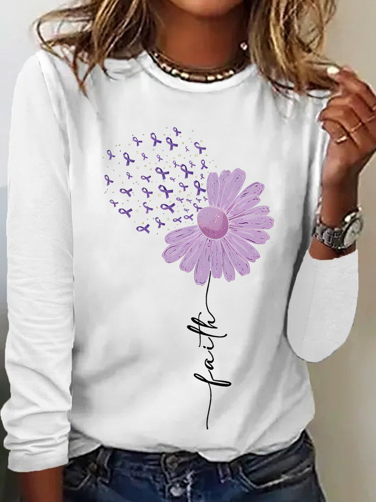 Loose Crew Neck Long Sleeve Floral Fashion Regular Blouses