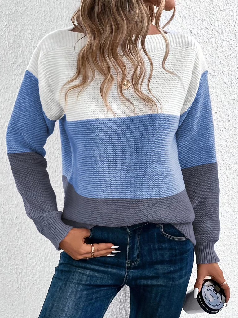 Loose Crew Neck Long Sleeve Color Block Fashion Regular Sweater