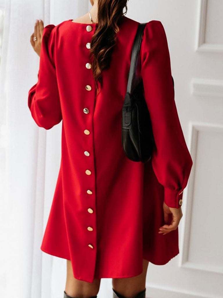 Fashion Crew Neck Long Sleeve Plain Loose Short Dress