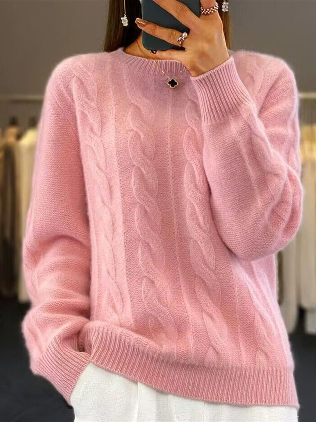 Fashion Crew Neck Long Sleeve Plain Loose Mid-Long Sweater