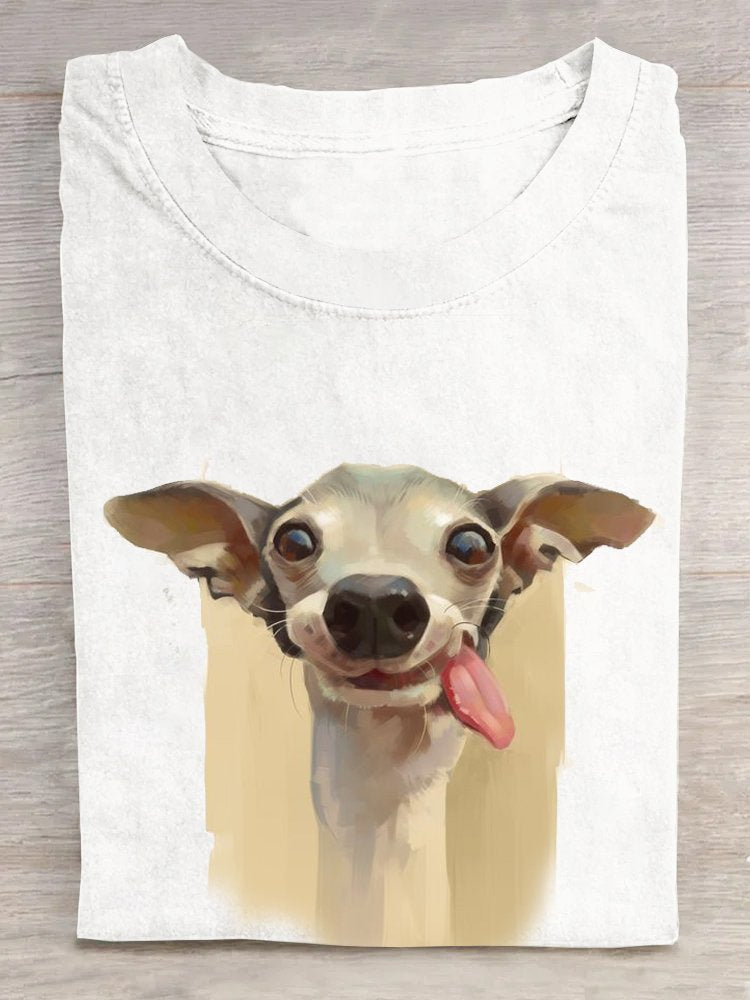 Fashion Short Sleeve Crew Neck Dog Casual Regular T-Shirt