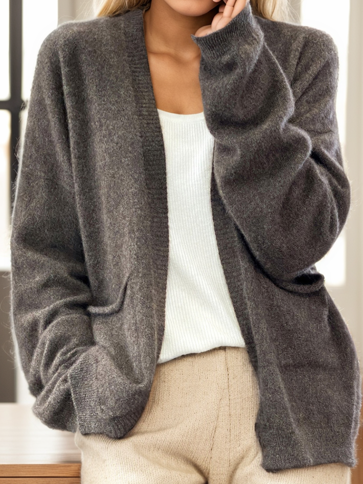 Loose Wrap Long Sleeve Plain Fashion Mid-Long Cardigan