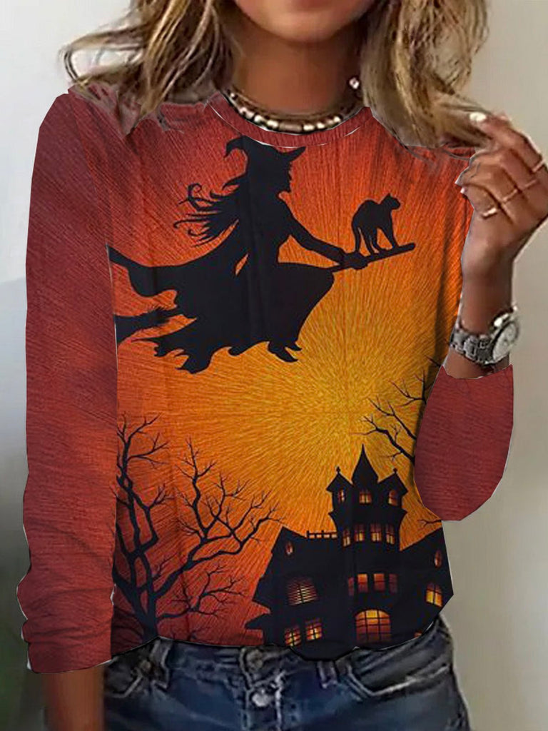 Fashion Crew Neck Long Sleeve Halloween Casual Regular T-Shirt