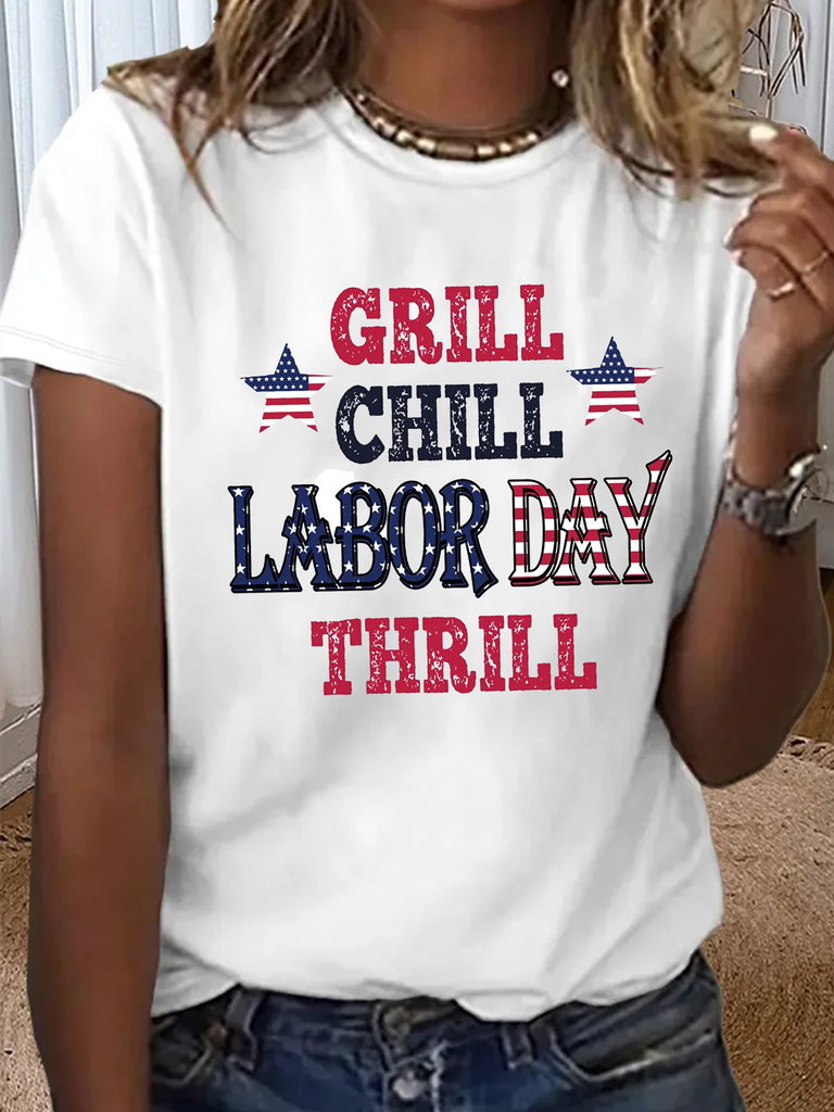 Loose Short Sleeve Crew Neck Text Letters Fashion Regular T-Shirt