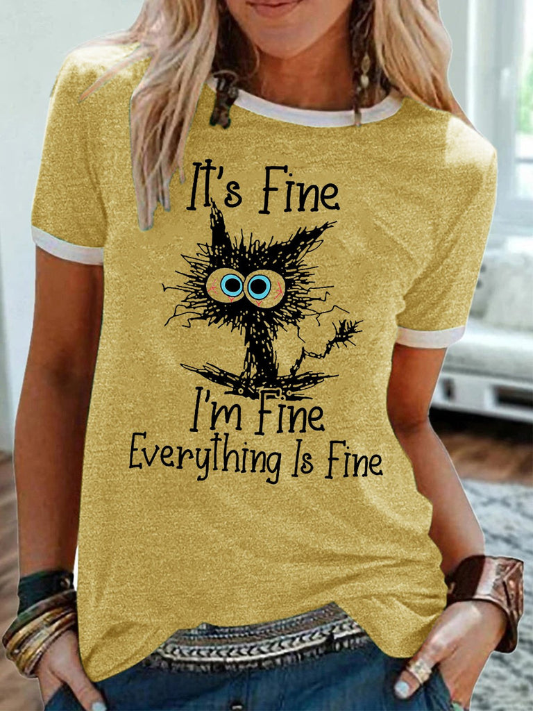 Casual Short Sleeve Crew Neck Letter Regular T-Shirt