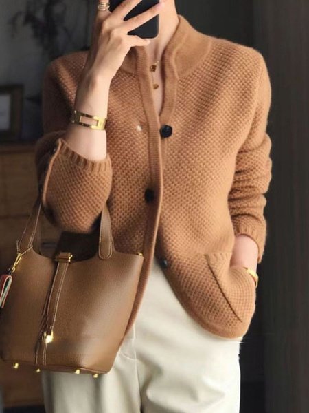 Loose Long Sleeve Plain Fashion Regular Cardigan