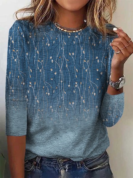 Casual Crew Neck Long Sleeve Floral Fashion Regular T-Shirt