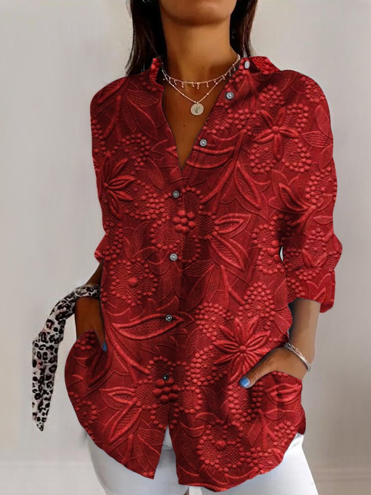 Fashion Long Sleeve Shirt Collar Geometric Regular Shirt