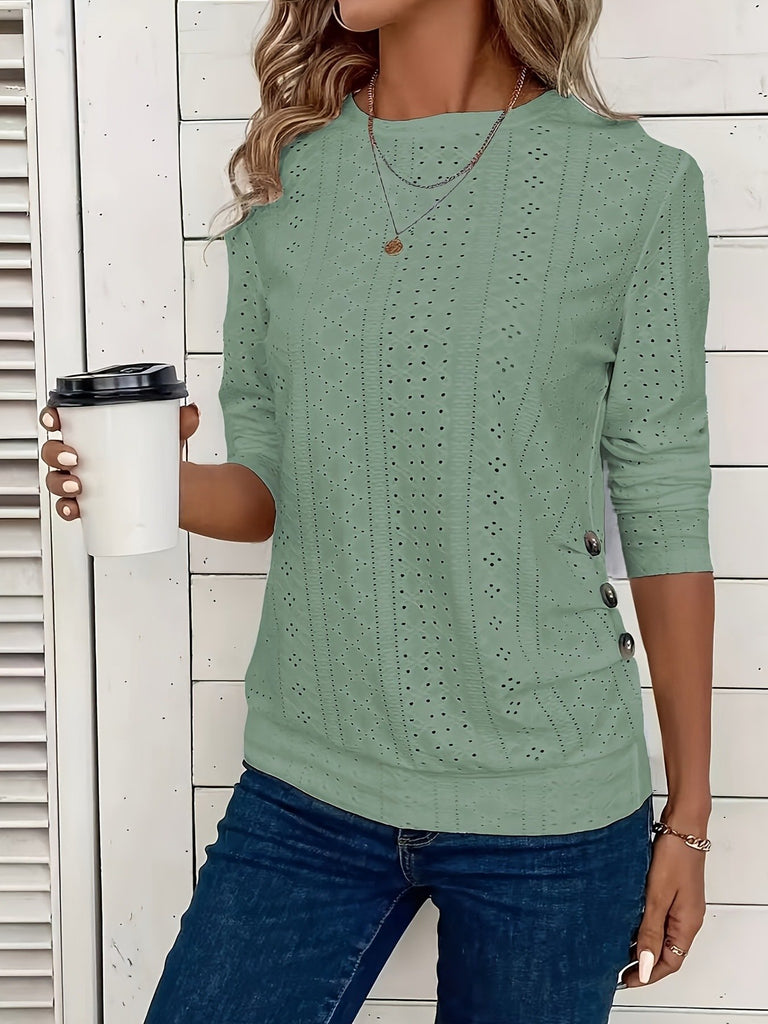 Loose Crew Neck Long Sleeve Plain Fashion Regular Blouses