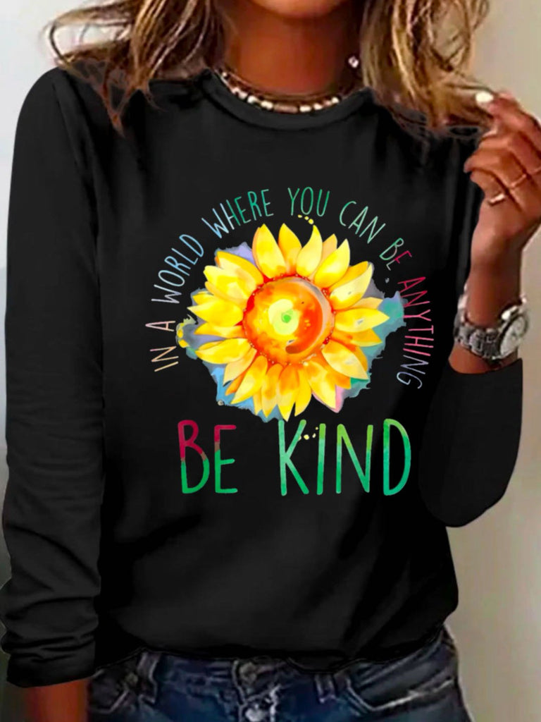 Fashion Crew Neck Long Sleeve Text Letters Loose Regular T-Shirt