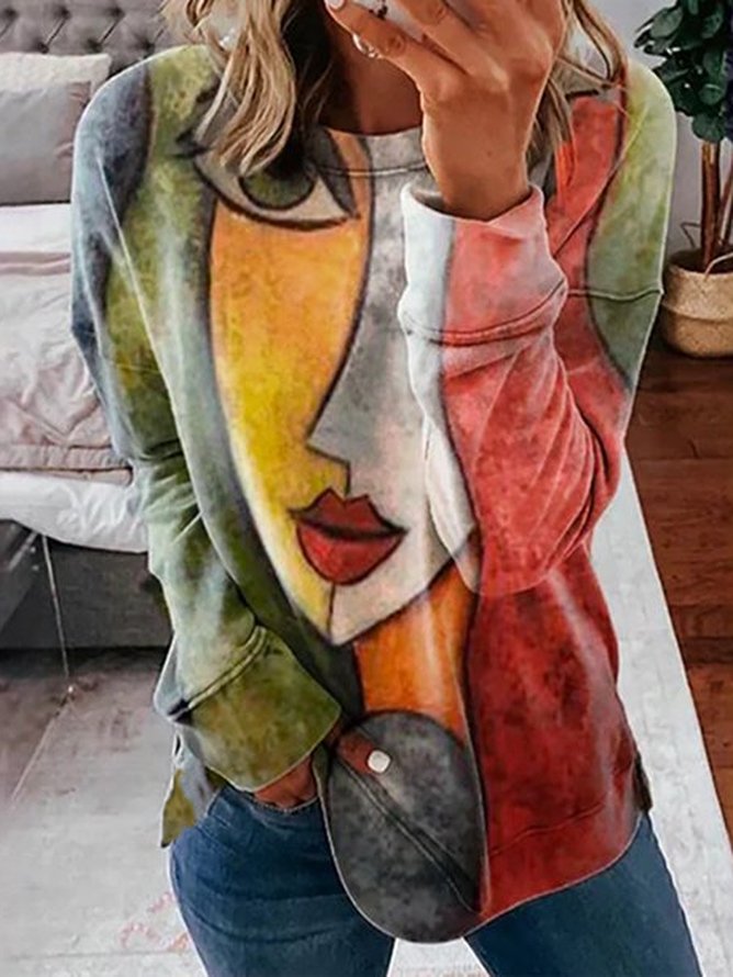 Casual Long Sleeve Hoodie Face Zipper Fashion Regular Sweatshirt