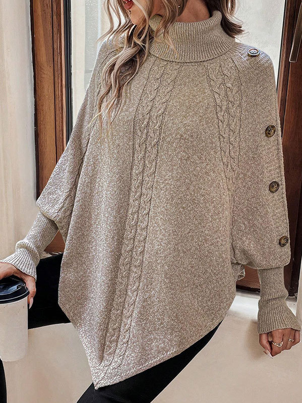 Fashion Long Sleeve Turtleneck Plain Loose Regular Sweater