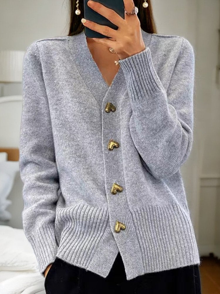 Loose Long Sleeve Plain Fashion Regular Cardigan