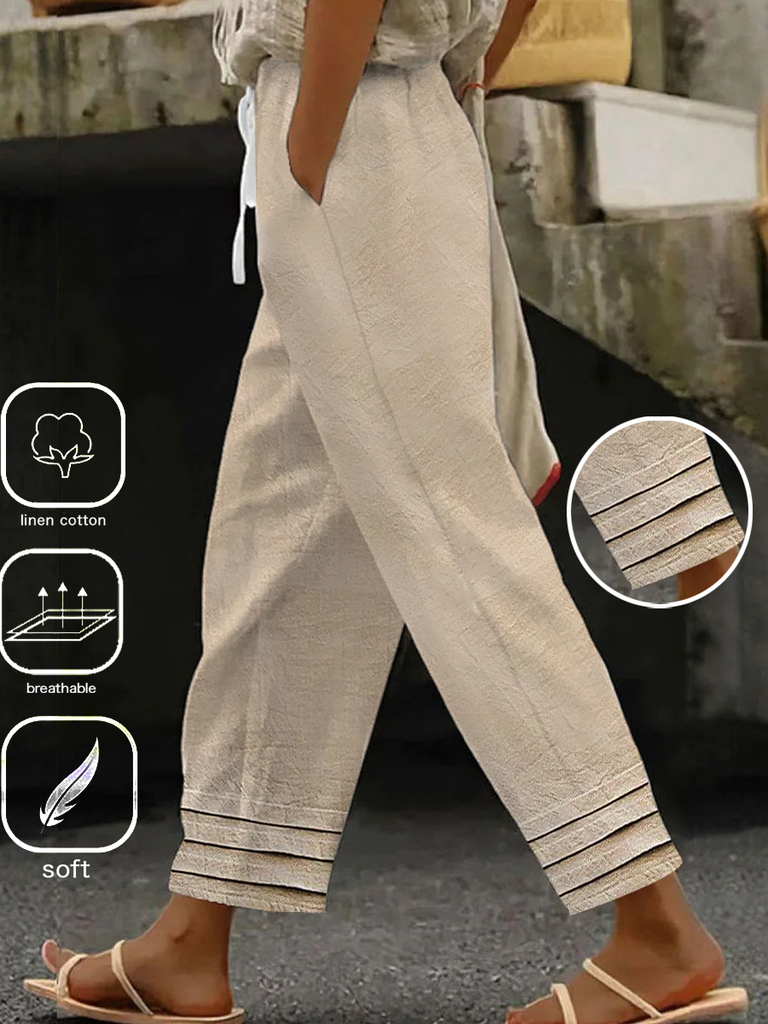 Fashion Plain Pocket Stitching Loose Long Pants