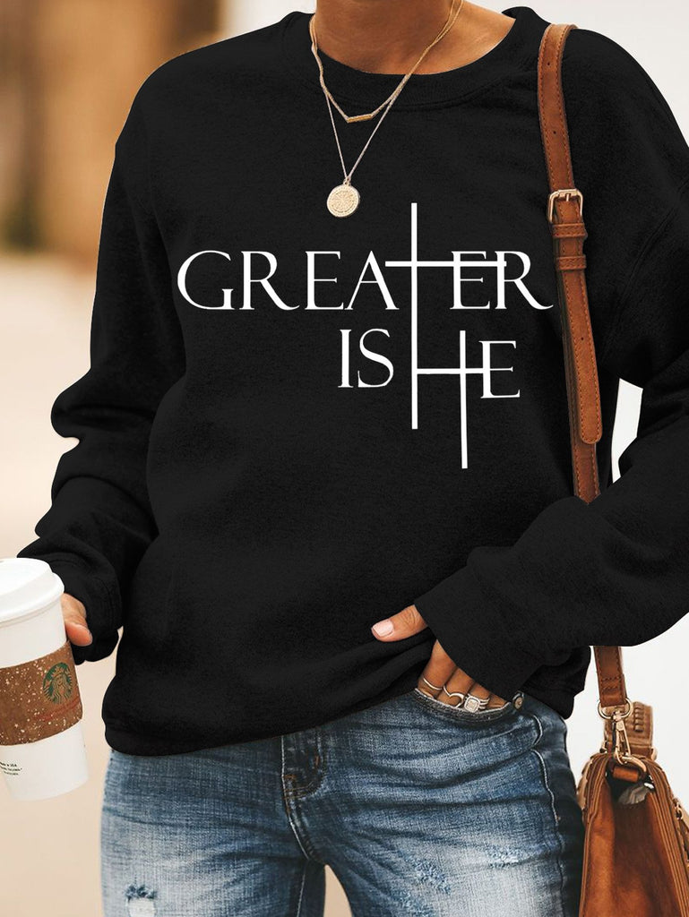 Fashion Crew Neck Long Sleeve Text Letters Casual Regular Sweatshirt