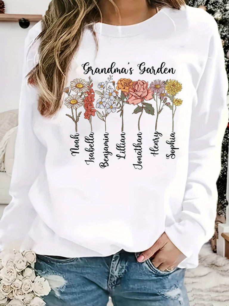 Casual Crew Neck Long Sleeve Text Letters Floral Fashion Regular Sweatshirt
