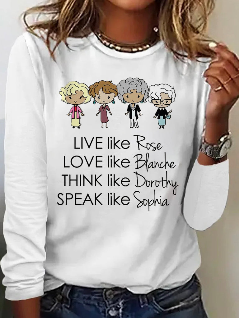 Loose Crew Neck Long Sleeve Text Letters Fashion Regular T-Shirt
