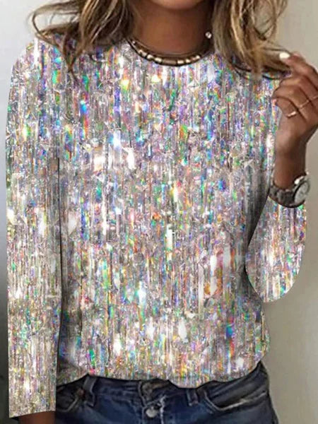 Casual Crew Neck Long Sleeve Geometric Fashion Regular T-Shirt
