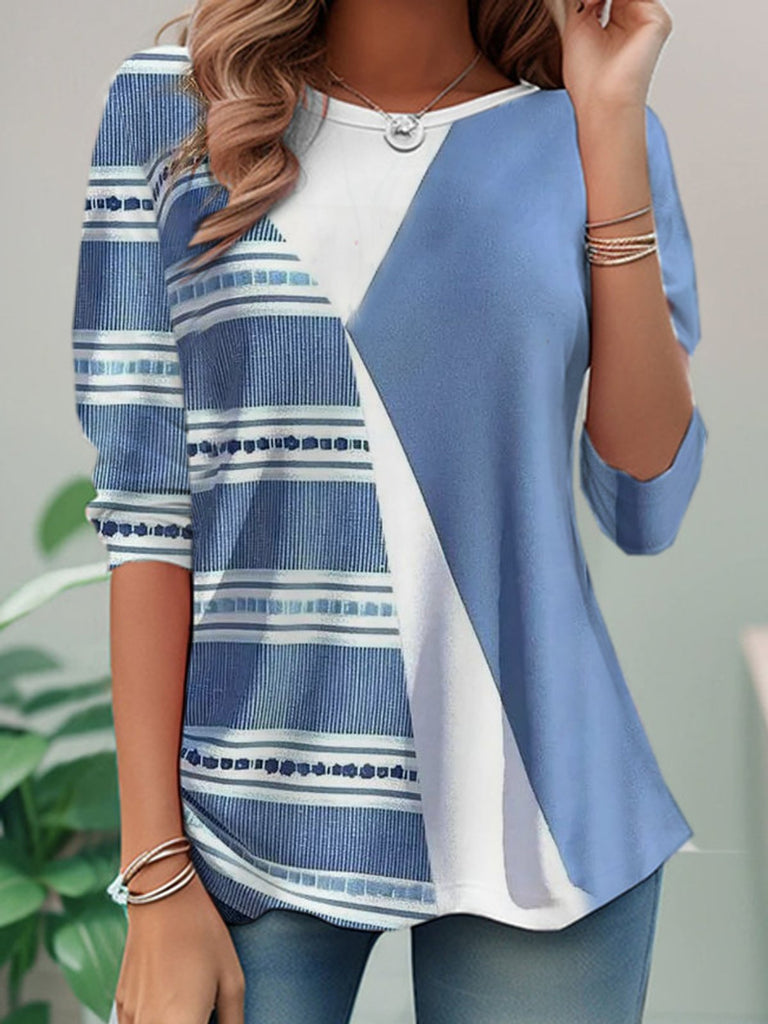 Fashion Crew Neck Long Sleeve Plaid Casual Regular T-Shirt
