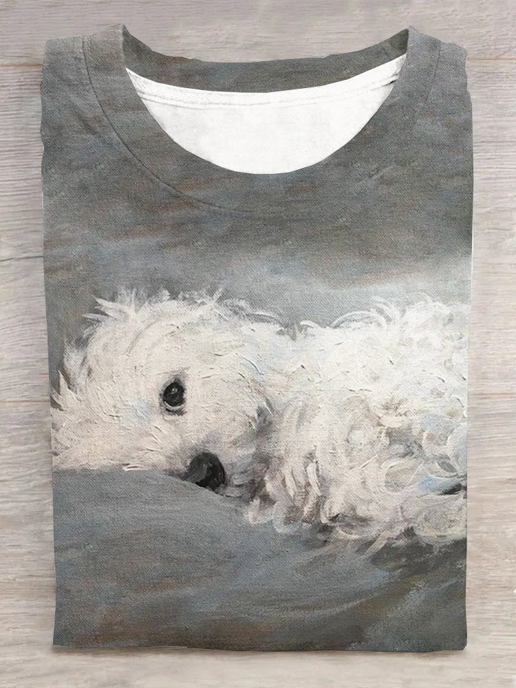 Fashion Short Sleeve Crew Neck Dog Casual Regular T-Shirt