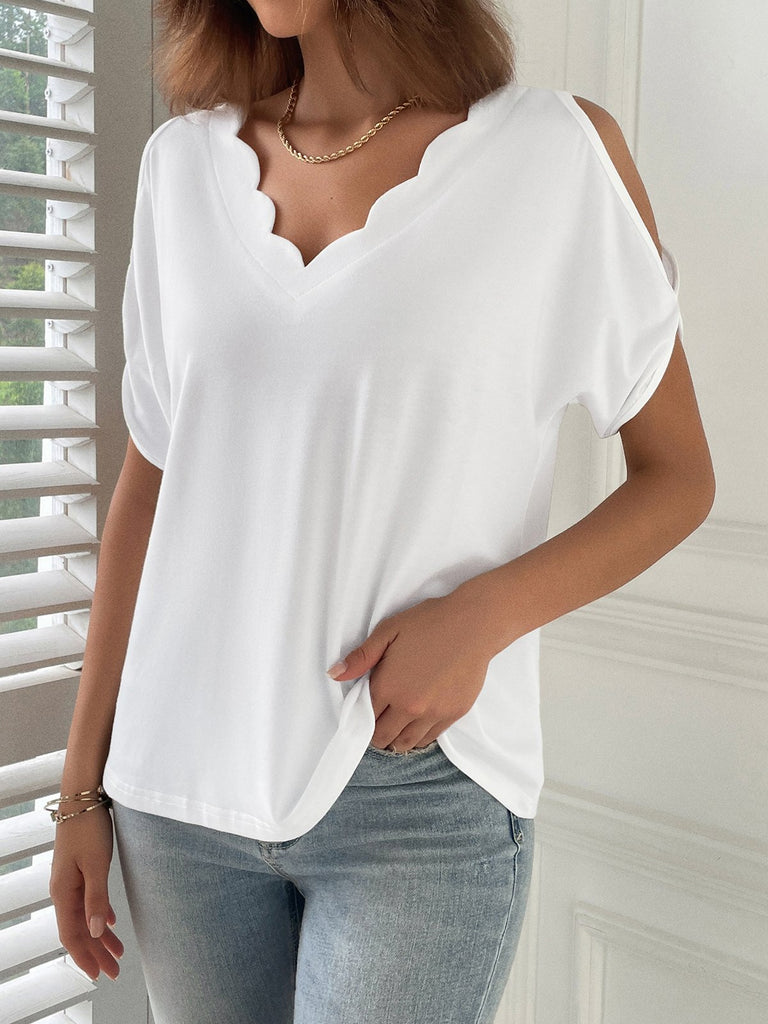 Fashion V Neck Short Sleeve Plain Loose Regular Blouse