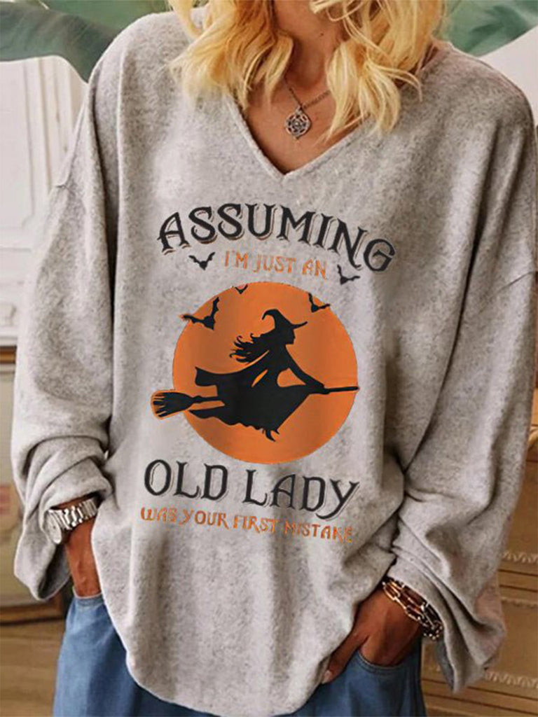 Fashion V Neck Long Sleeve Cartoon Loose Regular Blouse