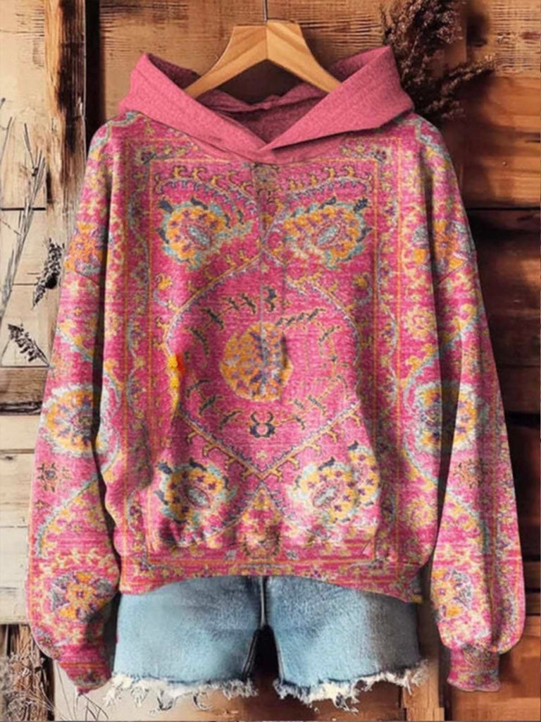 Casual Long Sleeve Hoodie Ethnic Floral Fashion Regular Sweatshirt