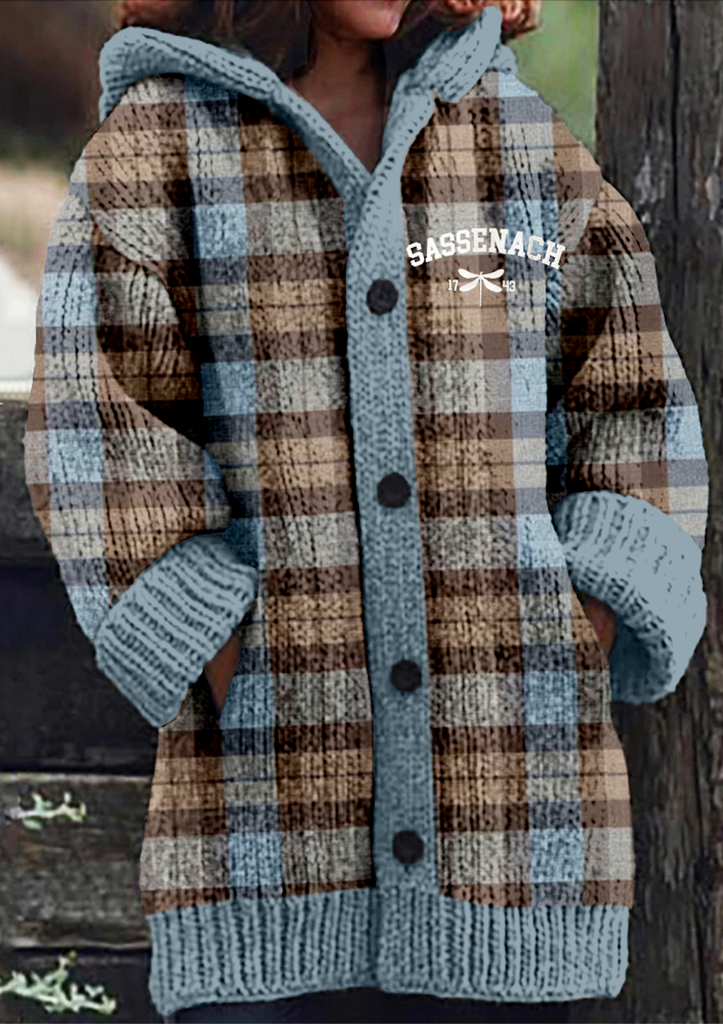 Hoodie Long Sleeve Plaid Fashion Mid-Long Cardigan