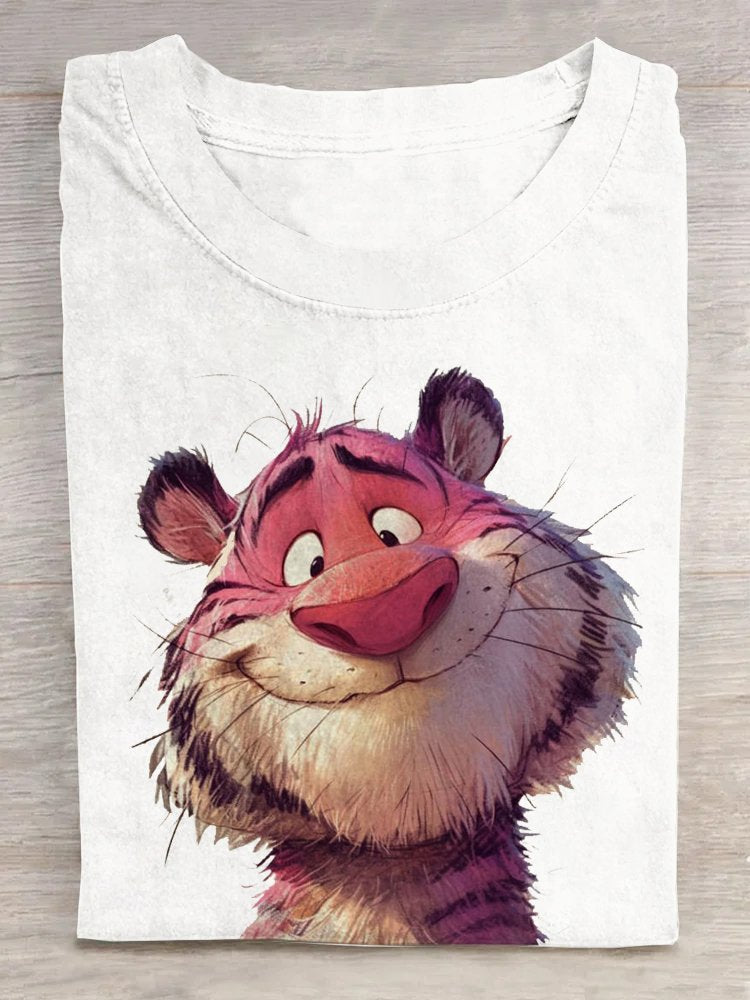 Fashion Short Sleeve Crew Neck Tiger Loose Regular T-Shirt