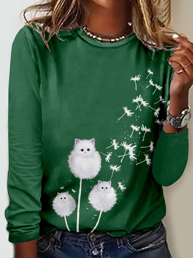 Casual Crew Neck Long Sleeve Dandelion Fashion Regular T-Shirt