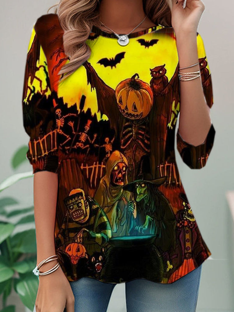 Casual Crew Neck Long Sleeve Halloween Fashion Regular T-Shirt