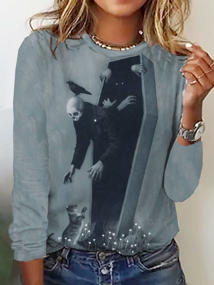 Casual Crew Neck Long Sleeve Halloween Fashion Regular T-Shirt